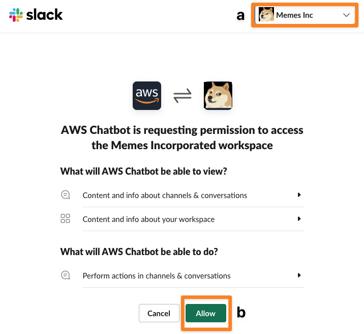 Authorize AWS Chatbot to talk to Slack