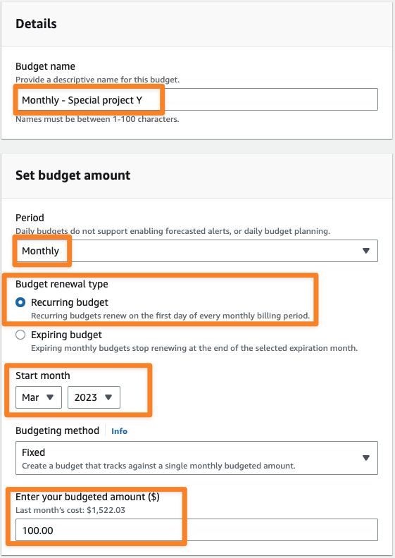 Create budget details